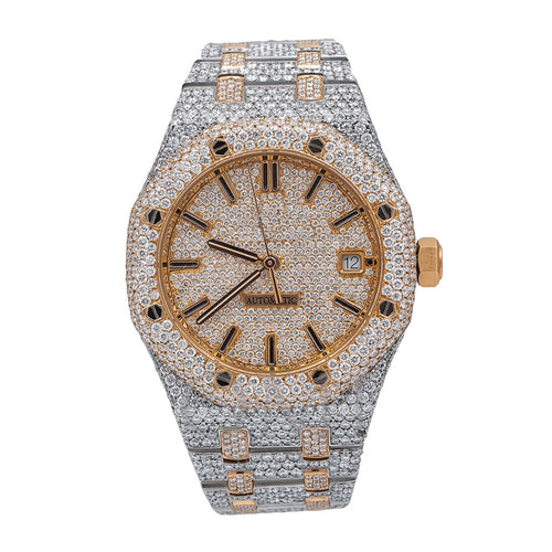 DAZZLING 41MM ROSE TONE DIAL DIAMOND WATCH