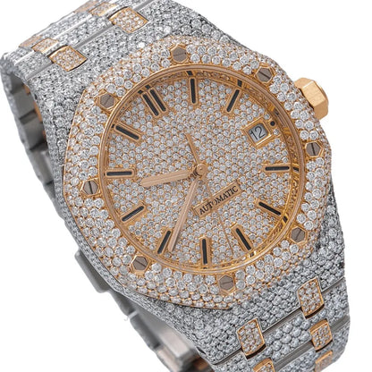 DAZZLING 41MM ROSE TONE DIAL DIAMOND WATCH