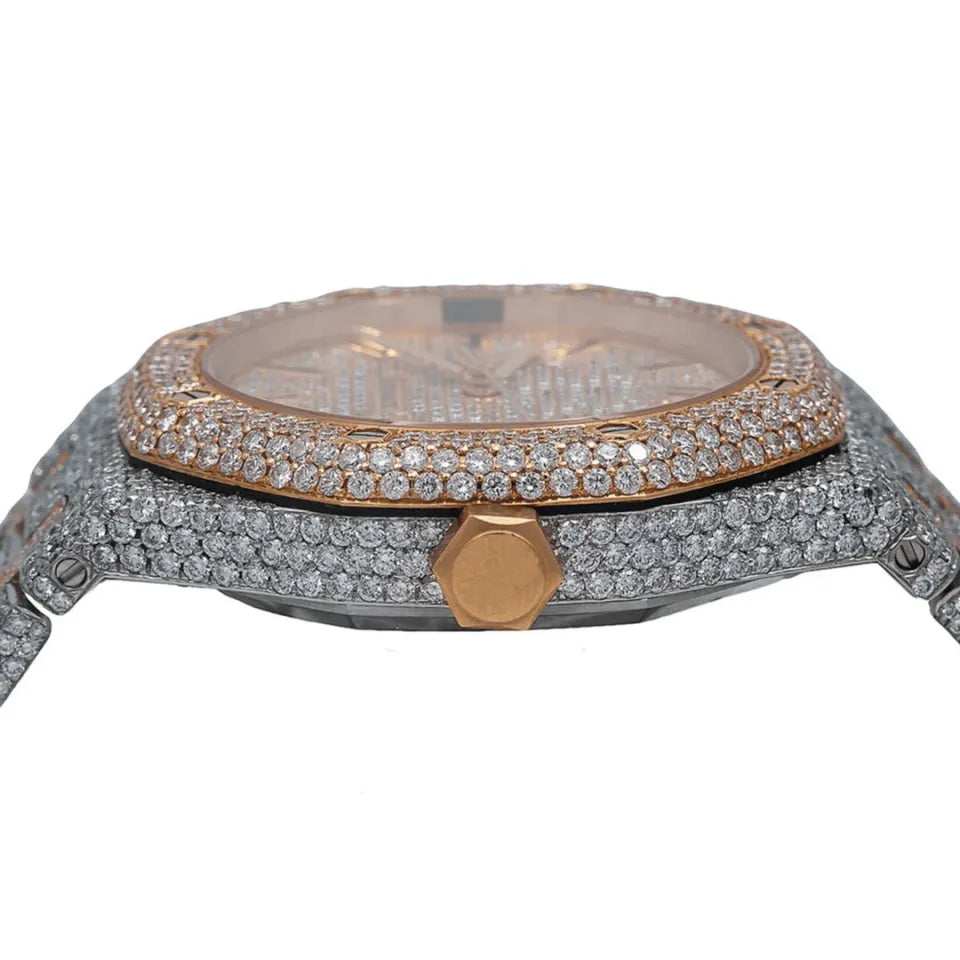 DAZZLING 41MM ROSE TONE DIAL DIAMOND WATCH