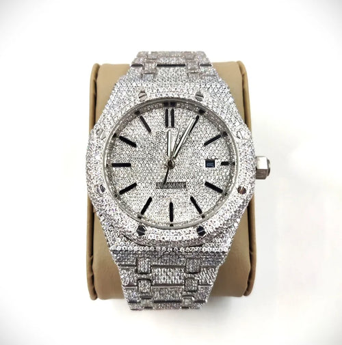 41MM White Dial Iced Out Diamond Watch