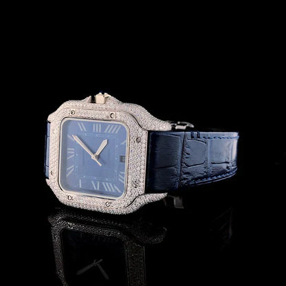 Leather Belt Iced Out Moissanite Men's Watch