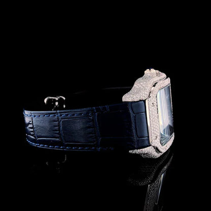 Leather Belt Iced Out Moissanite Men's Watch