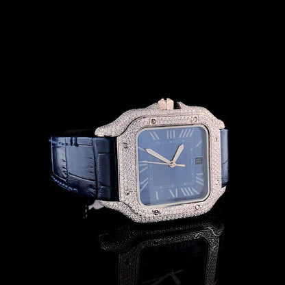 Leather Belt Iced Out Moissanite Men's Watch