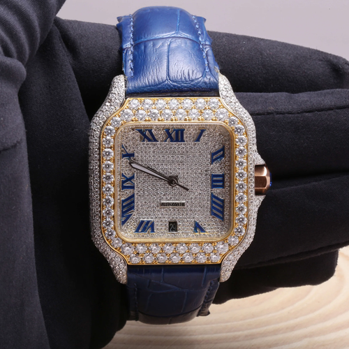 Moissanite VVS Diamond , Iced Out Moissanite Automatic Movement Square Dial Watch / Diamond Watch / Moissnite watch / Bust down Watch.