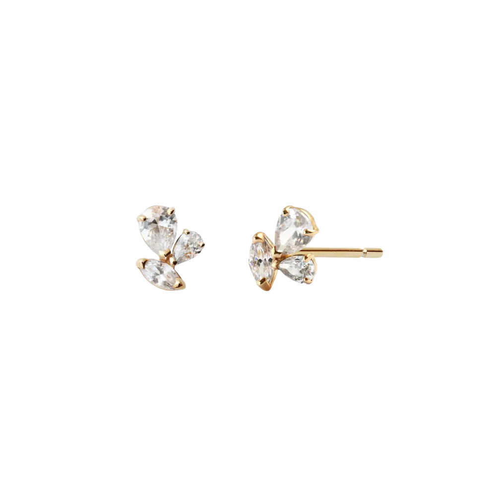 Diamond Engraved Lotus Threaded Stud Earring