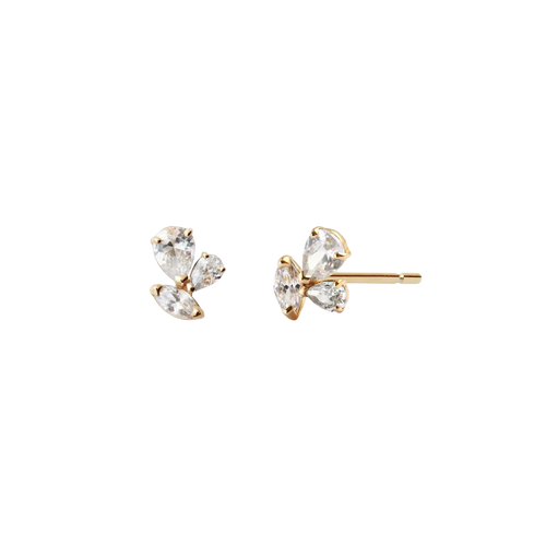 Diamond Engraved Lotus Threaded Stud Earring