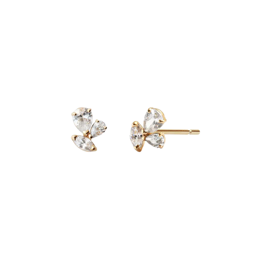 Diamond Engraved Lotus Threaded Stud Earring