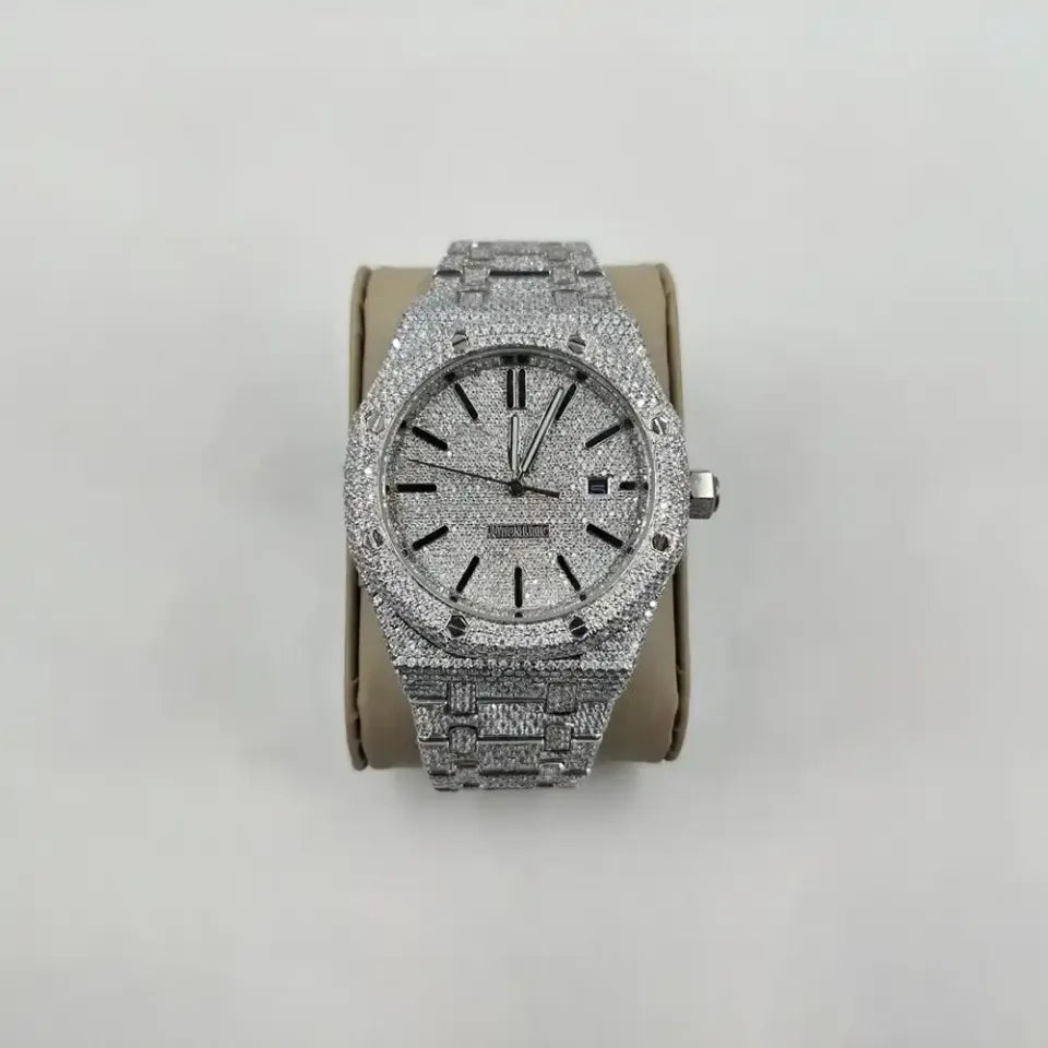 41MM White Dial Iced Out Diamond Watch