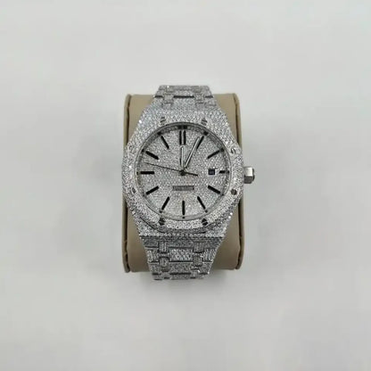 41MM White Dial Iced Out Diamond Watch