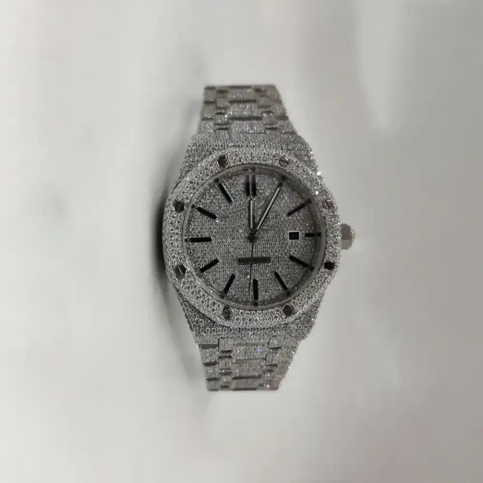 41MM White Dial Iced Out Diamond Watch