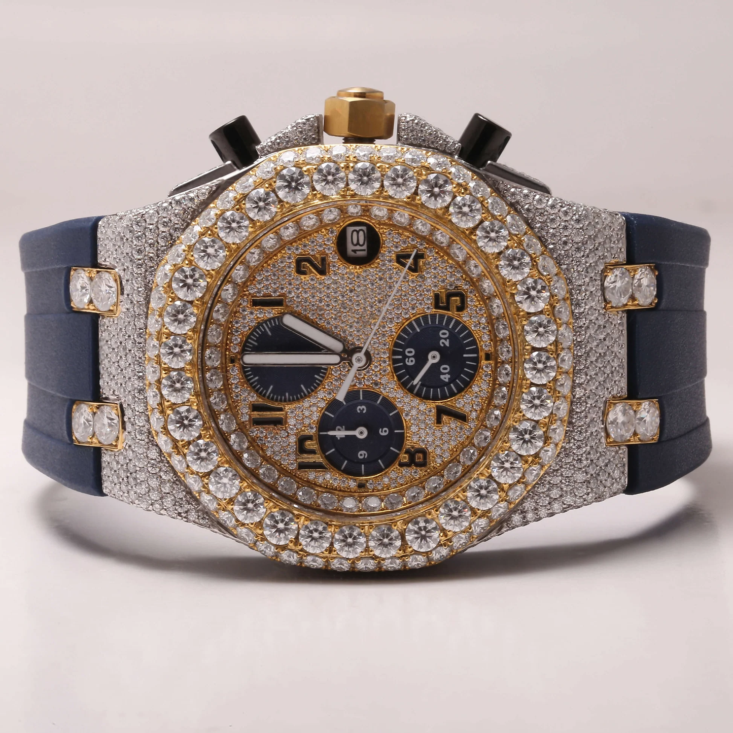 Moissanite VVS Diamond ,2 Tone Chronograph Moissanite Studded Dial Watch/ Diamond Watch / Moissnite watch / Bust down Watch.