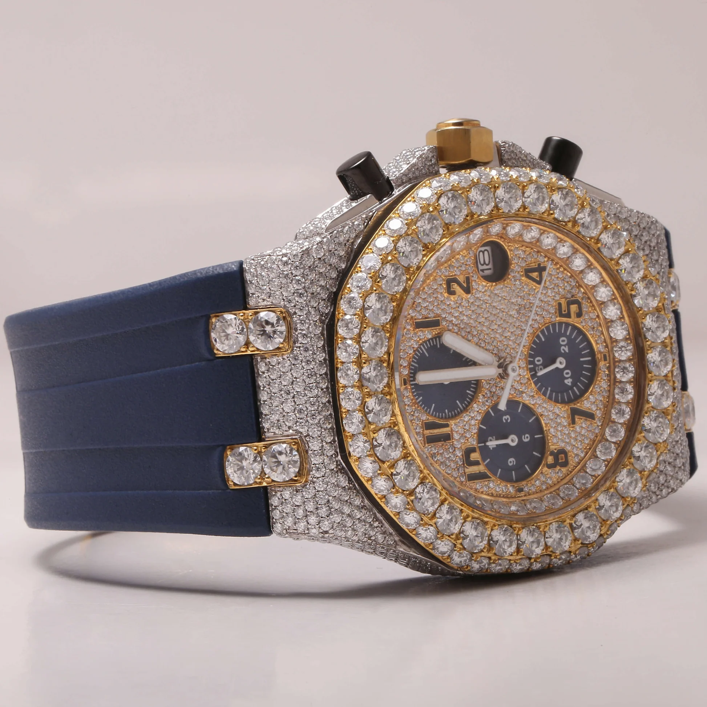 Moissanite VVS Diamond ,2 Tone Chronograph Moissanite Studded Dial Watch/ Diamond Watch / Moissnite watch / Bust down Watch.