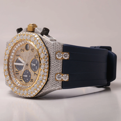 Moissanite VVS Diamond ,2 Tone Chronograph Moissanite Studded Dial Watch/ Diamond Watch / Moissnite watch / Bust down Watch.