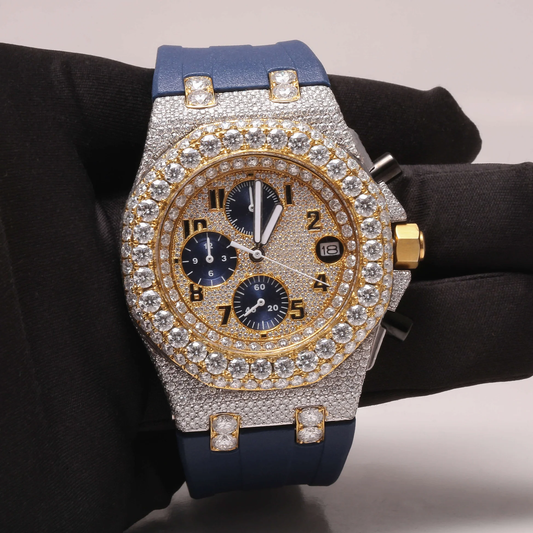 Moissanite VVS Diamond ,2 Tone Chronograph Moissanite Studded Dial Watch/ Diamond Watch / Moissnite watch / Bust down Watch.