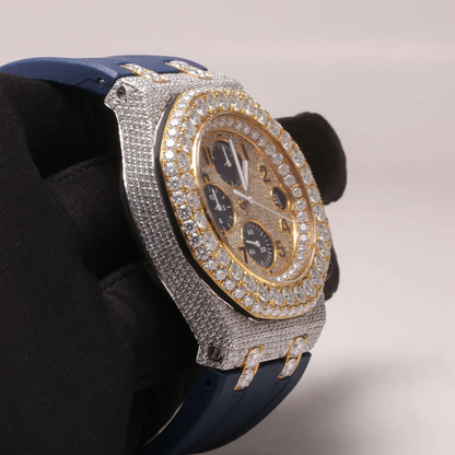 Moissanite VVS Diamond ,2 Tone Chronograph Moissanite Studded Dial Watch/ Diamond Watch / Moissnite watch / Bust down Watch.