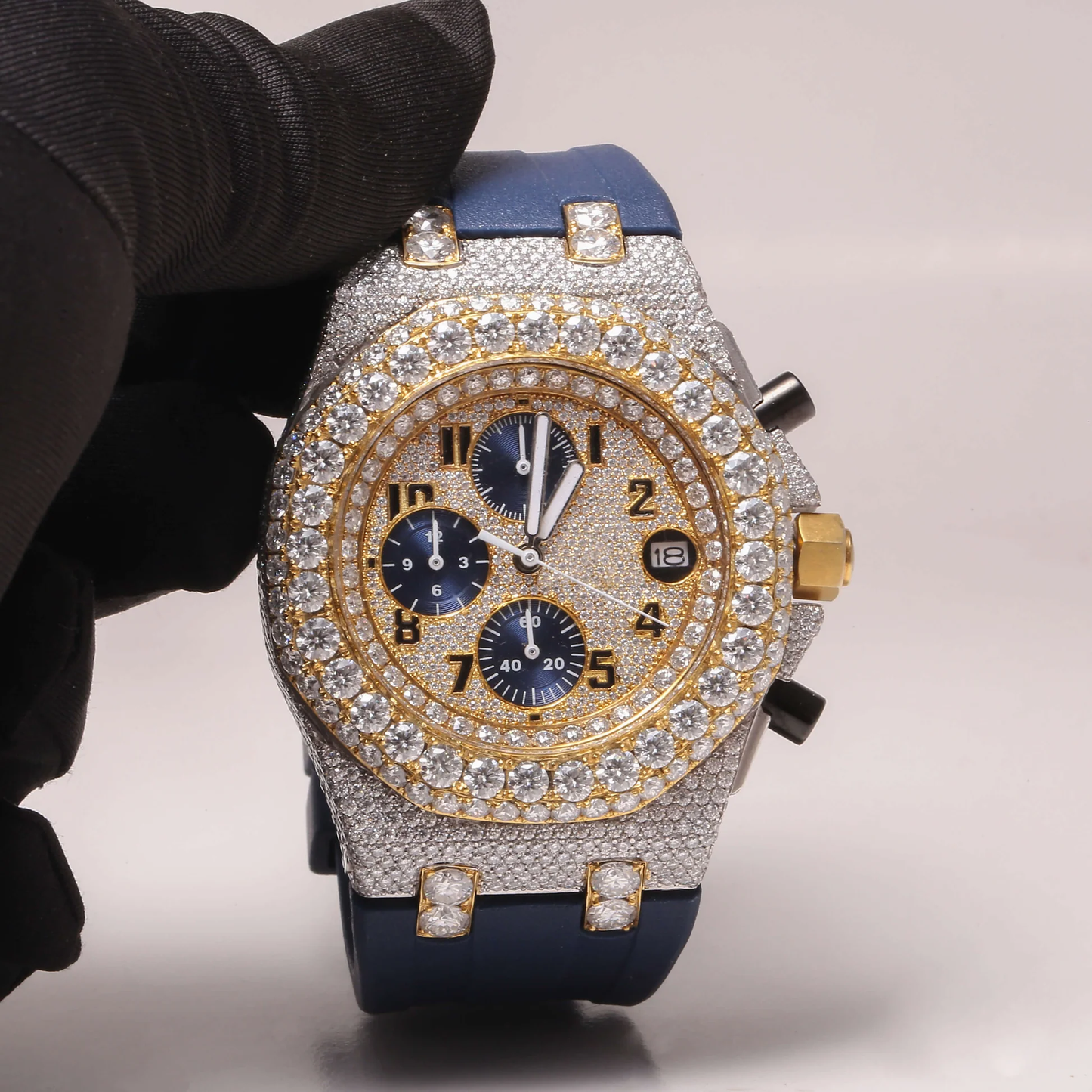 Moissanite VVS Diamond ,2 Tone Chronograph Moissanite Studded Dial Watch/ Diamond Watch / Moissnite watch / Bust down Watch.