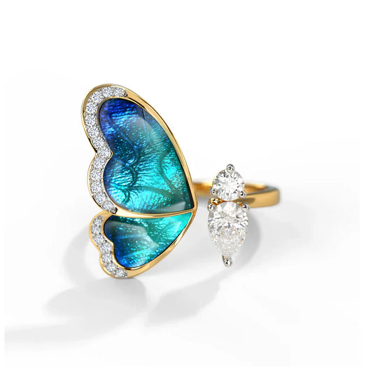 One Wing Blue Butterfly Diamond Ring