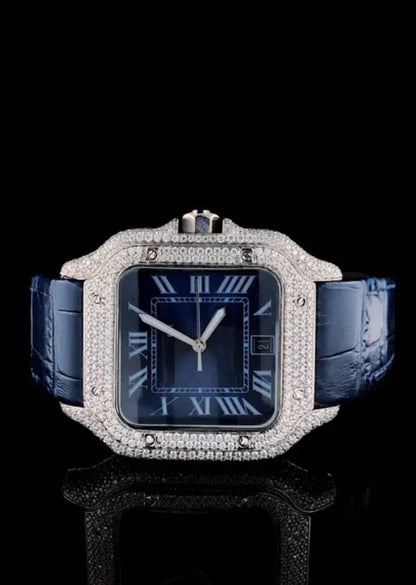 Leather Belt Iced Out Moissanite Men's Watch