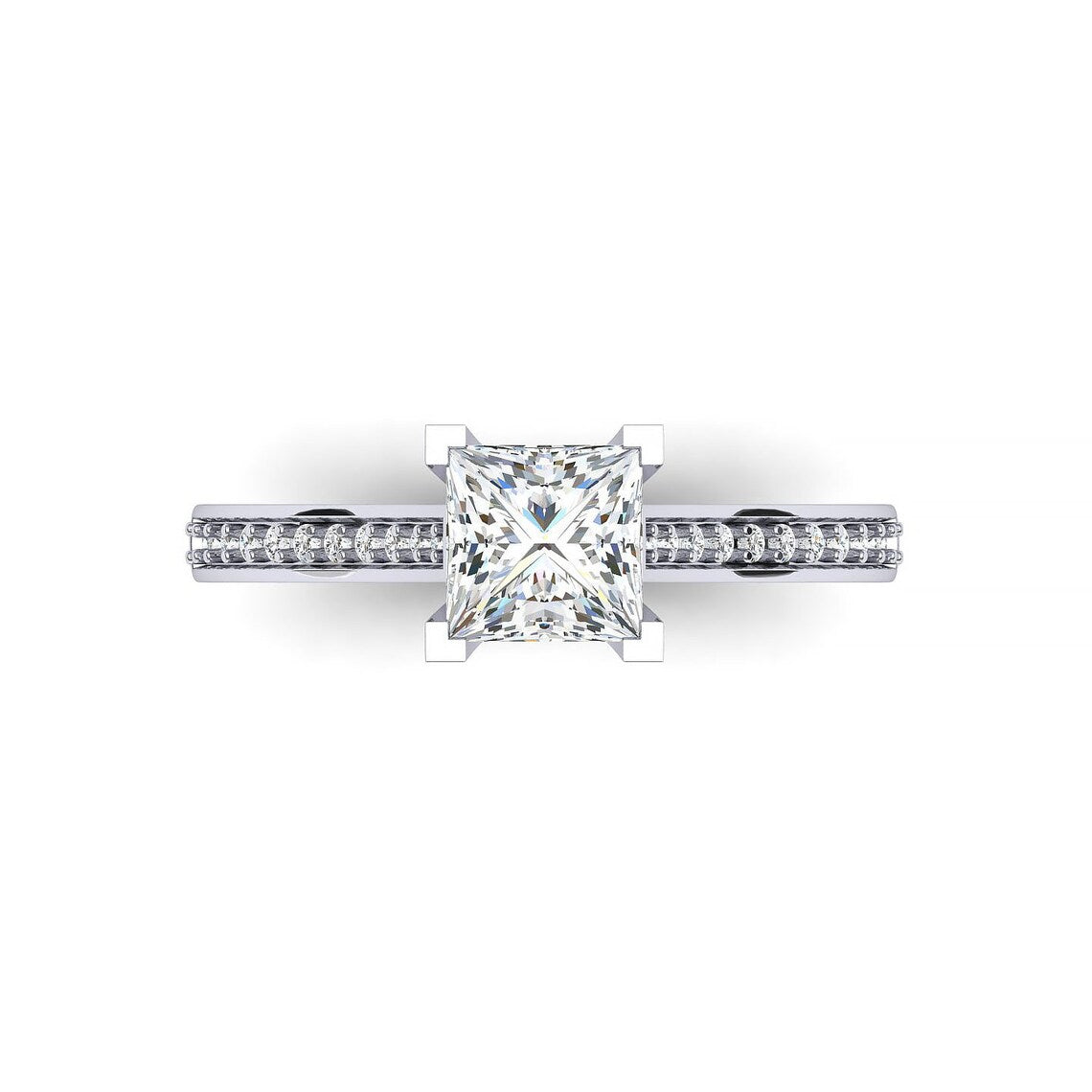 Princess Cut Moissanite Engagement Ring,Moissanite Wedding Ring,Bridal Promise Matching Band