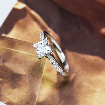 Princess Cut Moissanite Engagement Ring,Moissanite Wedding Ring,Bridal Promise Matching Band