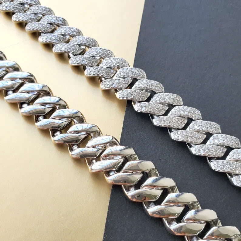 Final Sale 12mm Monaco Cuban Link Chain in 925 Sterling Silver CZ Necklace / Bracelet