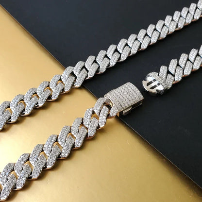 Final Sale 12mm Monaco Cuban Link Chain in 925 Sterling Silver CZ Necklace / Bracelet