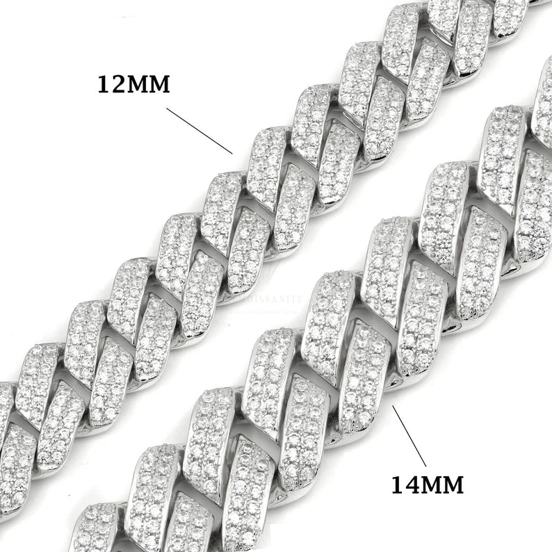 Final Sale 12mm Monaco Cuban Link Chain in 925 Sterling Silver CZ Necklace / Bracelet