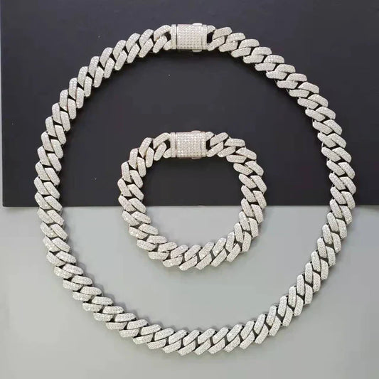 Final Sale 12mm Monaco Cuban Link Chain in 925 Sterling Silver CZ Necklace / Bracelet