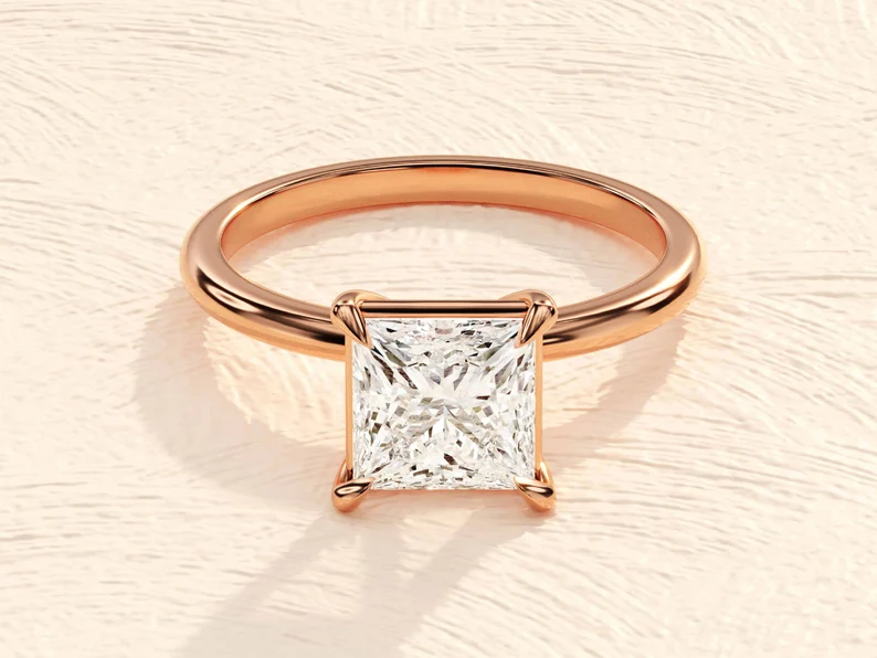 Princess Cut Engagement Ring in 14k Solid Gold / 1.50 CT Moissanite Engagement Ring / Princess Solitaire Moissanite Ring / Gold Promise Ring