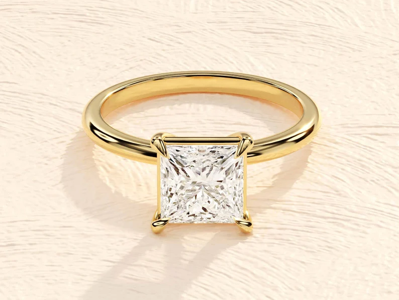 Princess Cut Engagement Ring in 14k Solid Gold / 1.50 CT Moissanite Engagement Ring / Princess Solitaire Moissanite Ring / Gold Promise Ring