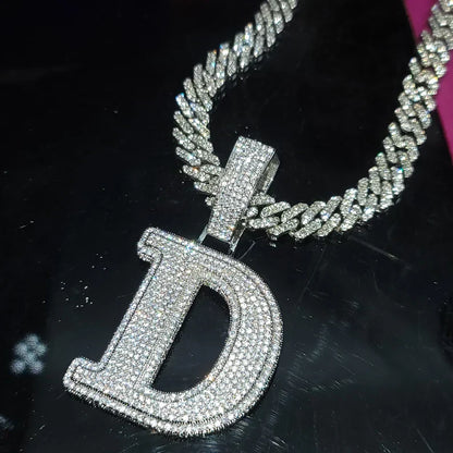 Iced Out Big Two Tone Cutom Name Necklace,Initial"A-Z" Letters Pendant with Cuban Chain,Hip Hop Personalized Jewelry,Gifts for Men Women