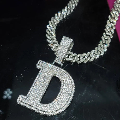 Iced Out Big Two Tone Cutom Name Necklace,Initial"A-Z" Letters Pendant with Cuban Chain,Hip Hop Personalized Jewelry,Gifts for Men Women