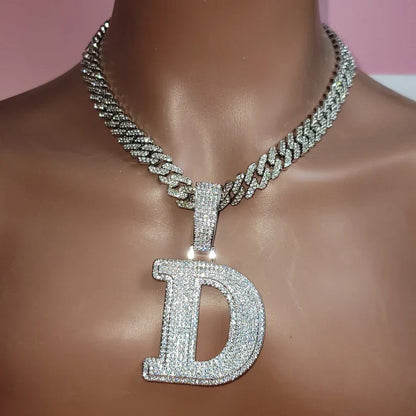 Iced Out Big Two Tone Cutom Name Necklace,Initial"A-Z" Letters Pendant with Cuban Chain,Hip Hop Personalized Jewelry,Gifts for Men Women