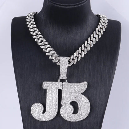 Iced Out Big Two Tone Cutom Name Necklace,Initial"A-Z" Letters Pendant with Cuban Chain,Hip Hop Personalized Jewelry,Gifts for Men Women