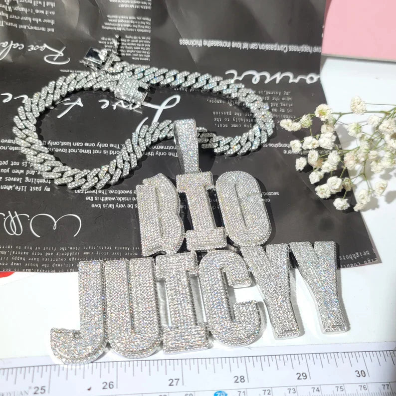 Iced Out Personalized Big Name Pendant with 12mm Cuban Link Chain,Custom Name Necklace,Custom Chain,Hiphop Jewelry,Custom Birthday Gifts