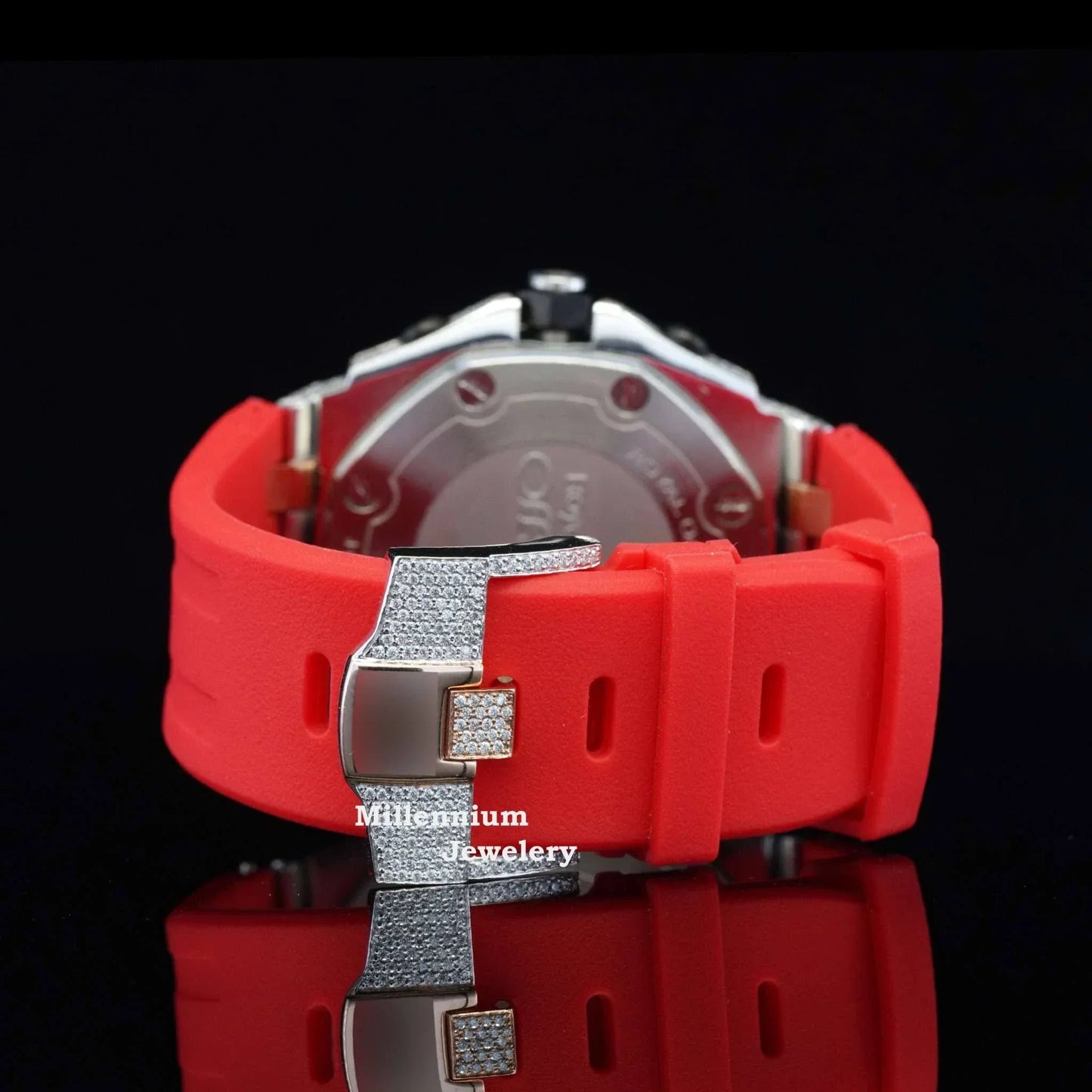 Moissanite Wrist Watch Red Rubber Belt